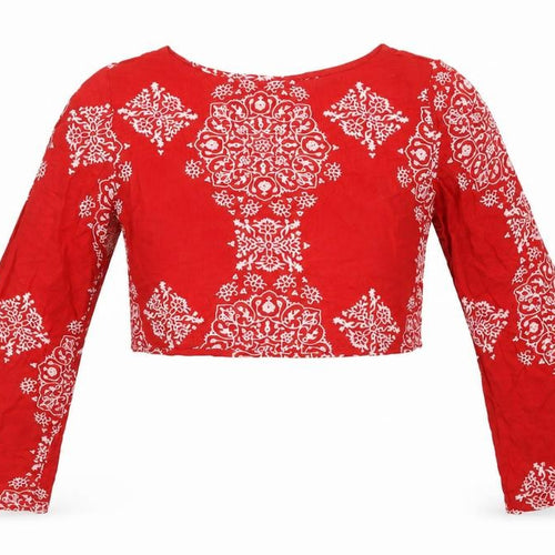 Boohoo Womens Red Floral Viscose Cropped Blouse Size 6 Round Neck