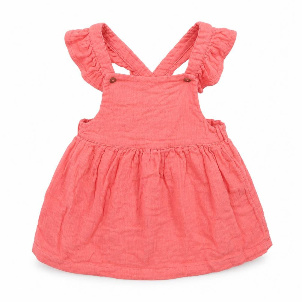 F&F Girls Pink  Cotton Pinafore/Dungaree Dress  Size 6-9 Months  Square Neck Button