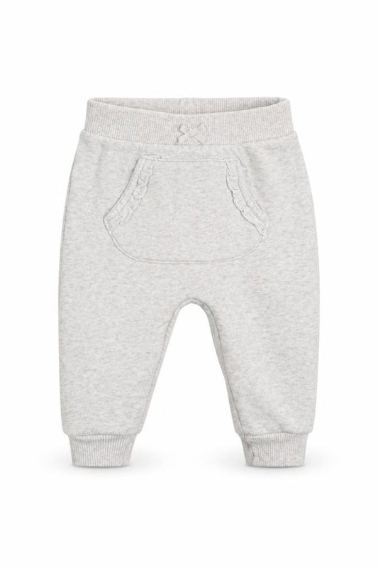 Front view of George girls’ grey cotton jogger trousers, size 3-6, months pullover