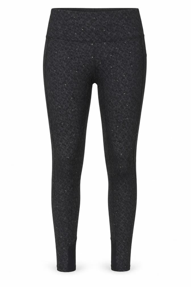 Front view of Next women’s black geometric polyester compression leggings, size UK 6, 29-inch leg regular