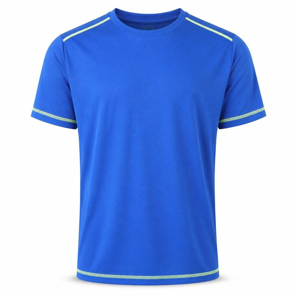 Front view of Crivit men’s blue polyester pullover t-shirt, size S, round neck