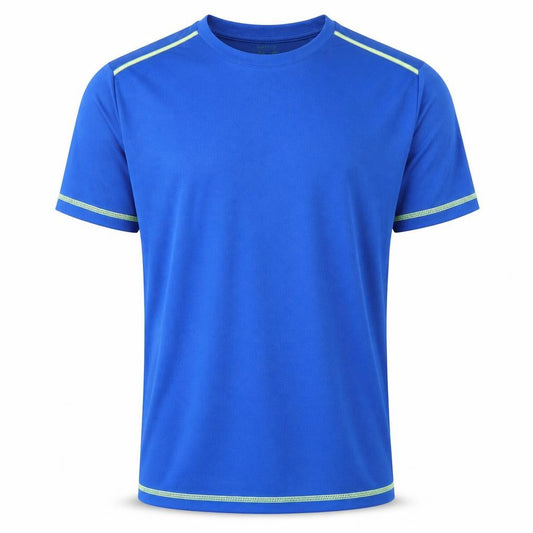 Front view of Crivit men’s blue polyester pullover t-shirt, size S, round neck