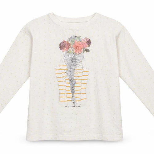 Dunnes Stores Girls White Polka Dot 100% Cotton Basic T-Shirt Size 7 Years Round Neck Pullover