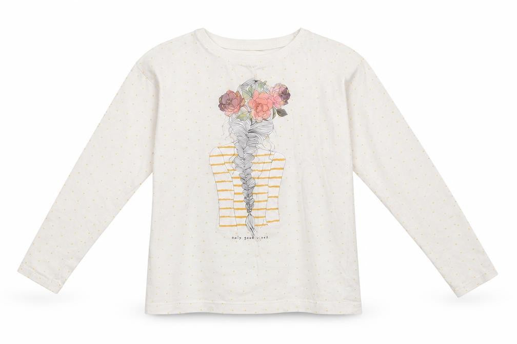 Dunnes Stores Girls White Polka Dot 100% Cotton Basic T-Shirt Size 7 Years Round Neck Pullover