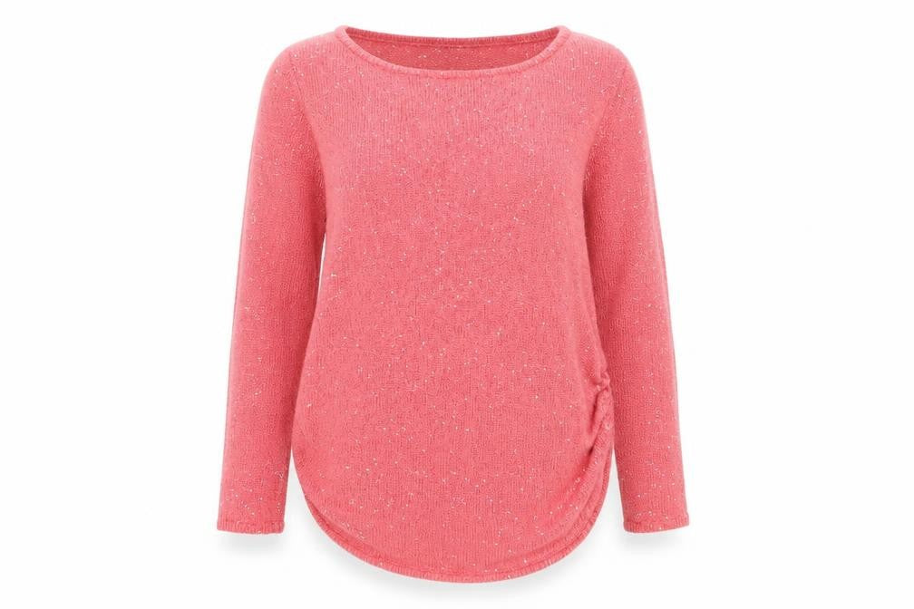 Front view of H&M women’s pink boat neck polyester jumper, size M