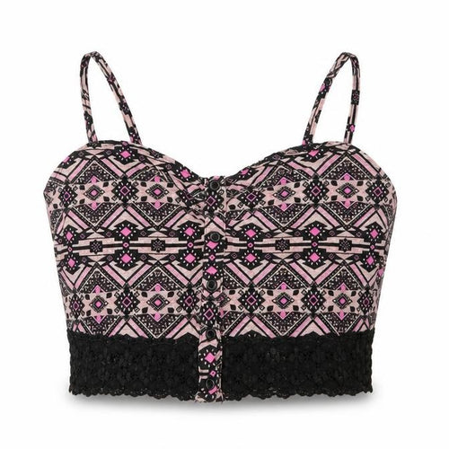 New Look Womens Pink Geometric Cotton Cropped Tank Size 12 V-Neck - Lace Detail