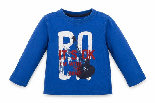 Front view of Lupilu Baby Blue Cotton Basic T-Shirt, size 12-18, Months Crew Neck Snap - I'm With The Band