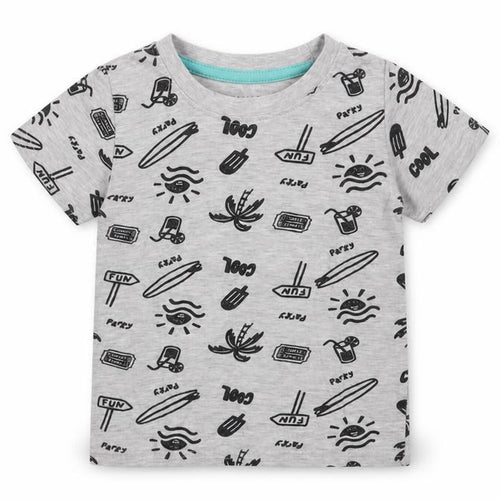 Primark Baby Grey Geometric Cotton Basic T-Shirt Size 12-18 Months Crew Neck