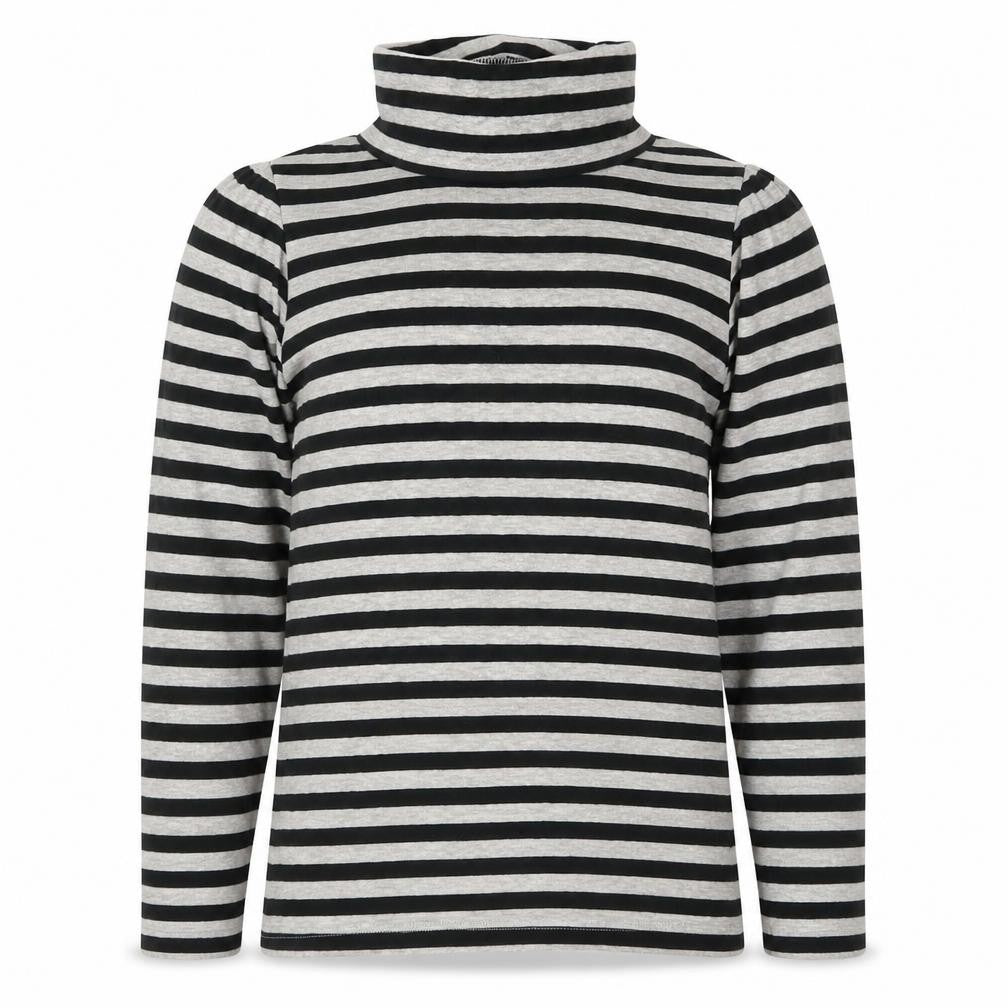 Front view of La Redoute girls’ grey striped cotton pullover sweatshirt, size 12, years pullover