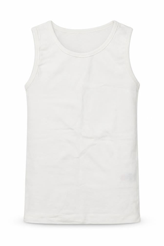 Front view of Dunnes boys’ white cotton basic tank, size 9-10, years crew neck pullover