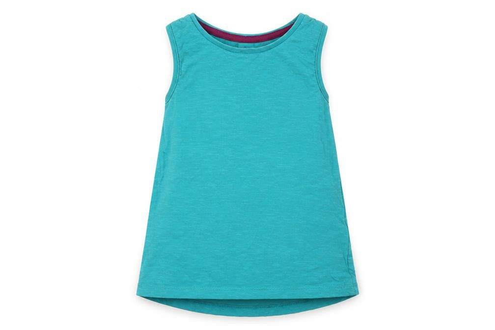 Front view of Tu girls’ blue cotton basic tank, size 4-5, years crew neck pullover