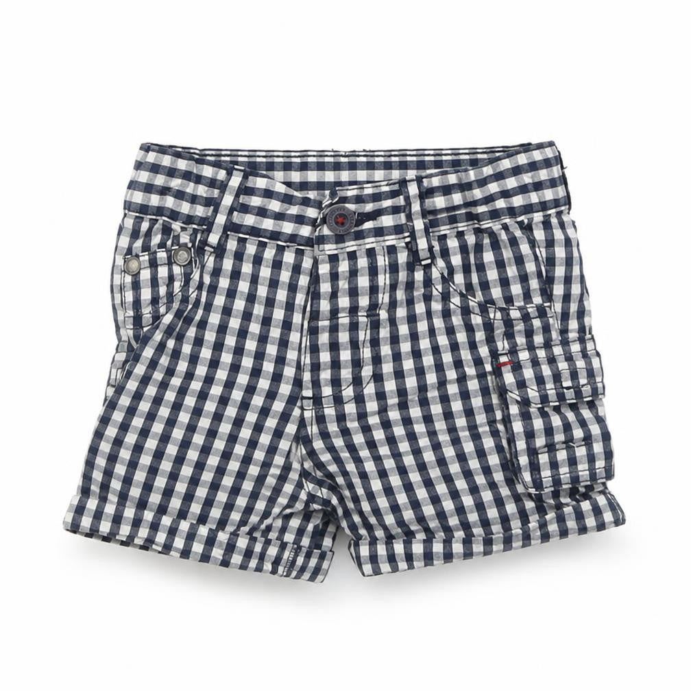 Babaluno Boys Blue Check Cotton Cropped Trousers Size 6-9 Months  Button