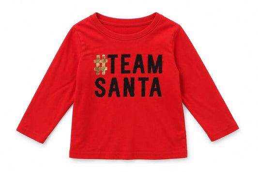 Front view of George Baby Red Cotton Basic Casual, size 9-12, Months Crew Neck Pullover - Team Santa