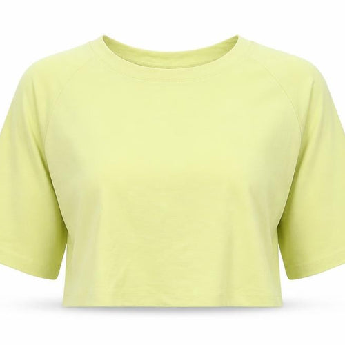 French Connection Womens Yellow  Viscose Cropped T-Shirt Size M Crew Neck