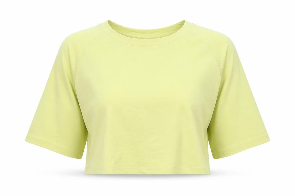 French Connection Womens Yellow  Viscose Cropped T-Shirt Size M Crew Neck