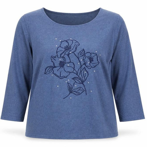 Bonmarché Womens Blue Crew Neck Floral Polyester Pullover Jumper Size 14