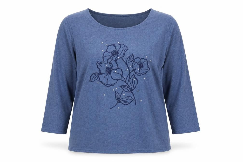 Bonmarché Womens Blue Crew Neck Floral Polyester Pullover Jumper Size 14