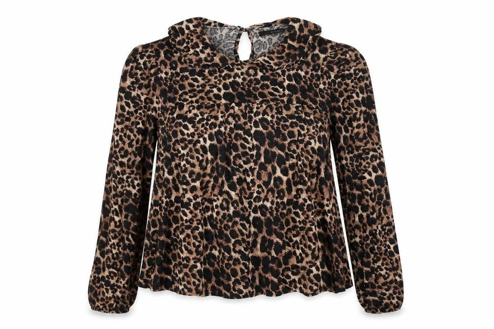 Front view of George women’s brown animal print viscose basic blouse, size UK 8, collared