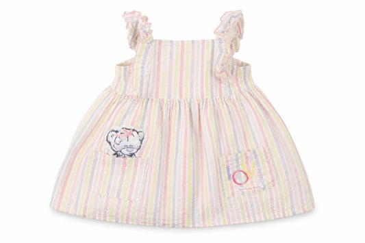 Front view of Tatty Teddy girls’ multicoloured striped cotton a-line, size 12-18, months round neck
