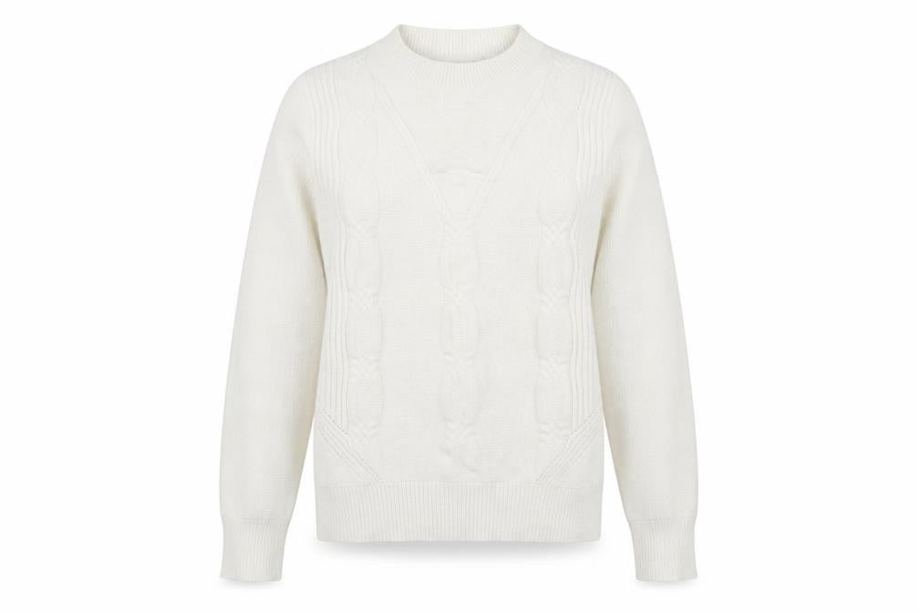 Front view of Oasis women’s ivory round neck viscose jumper, size M