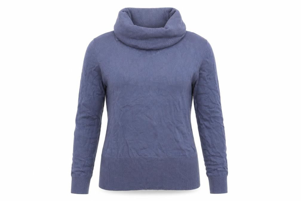 Front view of F&F women’s blue high neck viscose jumper, size UK 8