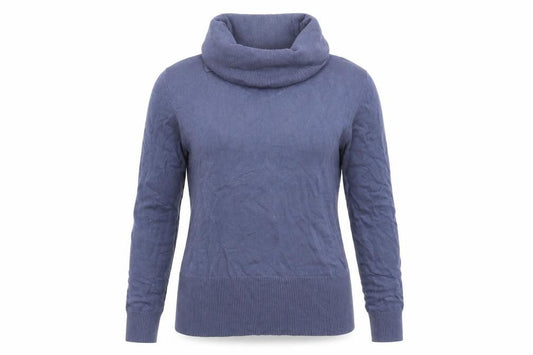 Front view of F&F women’s blue high neck viscose jumper, size UK 8
