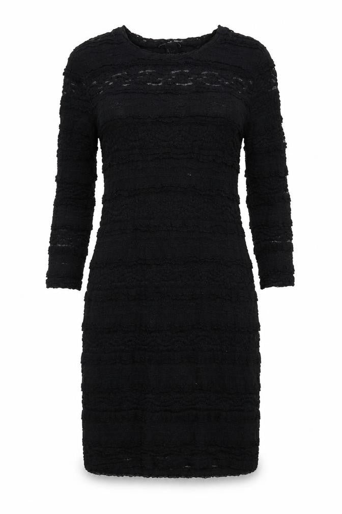 Front view of H&M women’s black polyamide a-line, size L, round neck