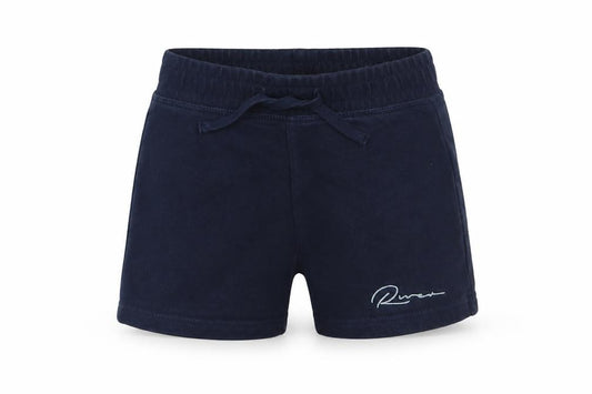 Front view of River Island Baby Blue Cotton Cropped Trousers, size 12-18, Months Drawstring