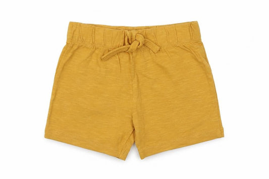Front view of F&F Baby Yellow Cotton Cropped Trousers, size 12-18, Months Drawstring