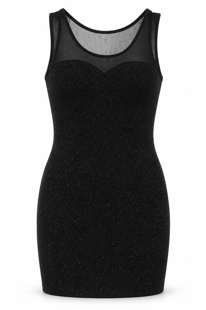 Front view of Gondola Blu women’s black polyester bodycon, size S, round neck pullover