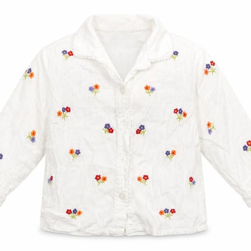 Adams Girls White Floral 100% Cotton Babydoll Pyjama Top Size 12-18 Months  Button