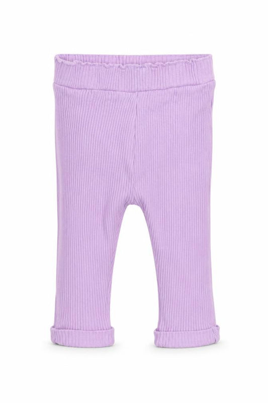 Front view of Dunnes girls’ purple cotton capri trousers, size 3-6, months pullover