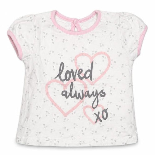 George Girls Pink Geometric Cotton Basic T-Shirt Size 3-6 Months Crew Neck Button - loved always
