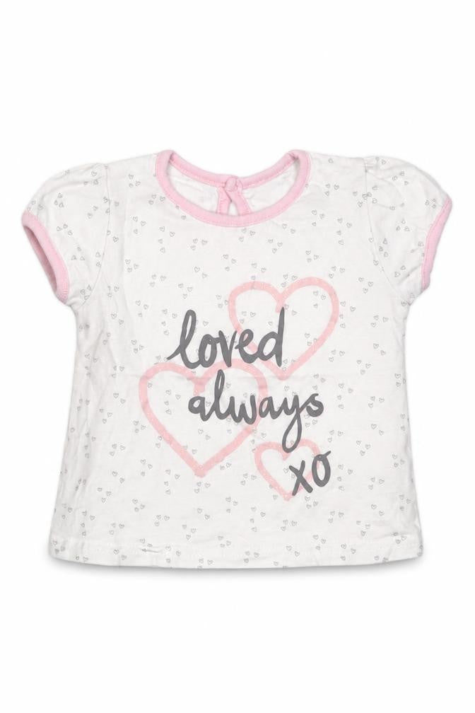 George Girls Pink Geometric Cotton Basic T-Shirt Size 3-6 Months Crew Neck Button - loved always