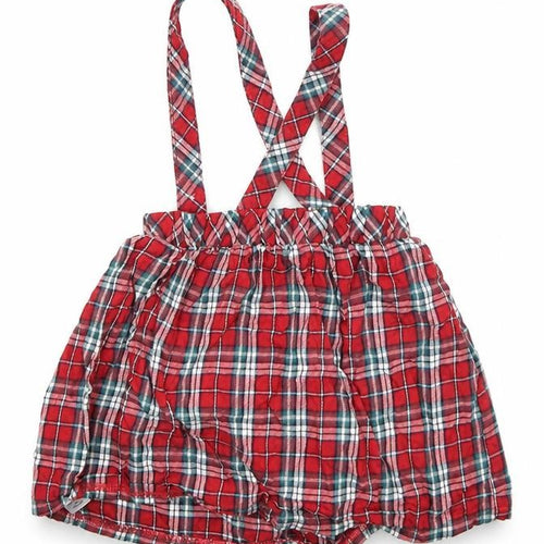 George Girls Red Plaid Cotton Pinafore/Dungaree Dress  Size 12-18 Months  Square Neck Button