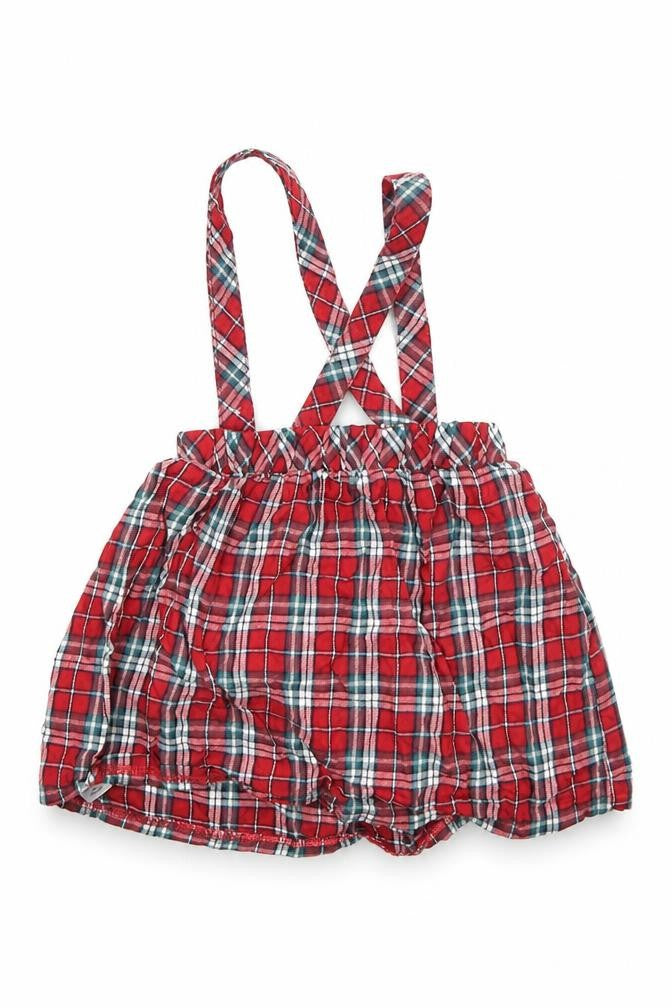 George Girls Red Plaid Cotton Pinafore/Dungaree Dress  Size 12-18 Months  Square Neck Button