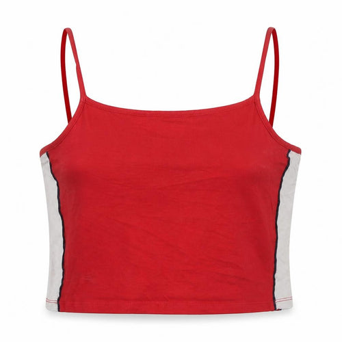 New Look Womens Red Colourblock Cotton Cropped Tank Size 14 Square Neck