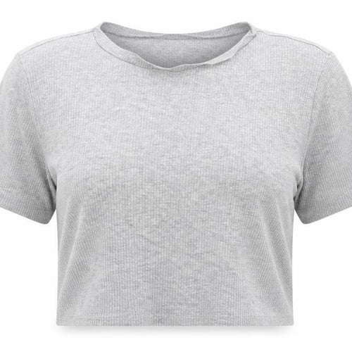 Divided Womens Grey  Cotton Cropped T-Shirt Size L Crew Neck