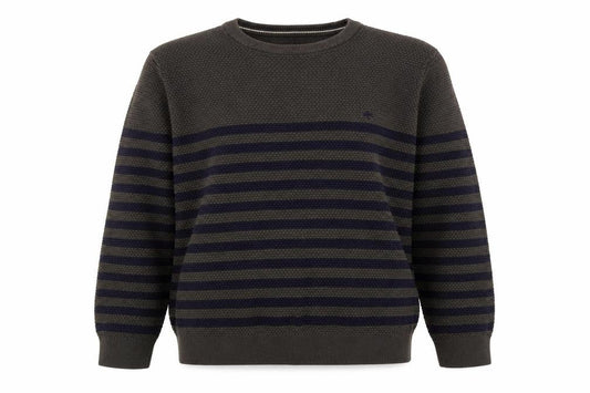 Front view of Easy women’s green round neck striped cotton jumper, size L