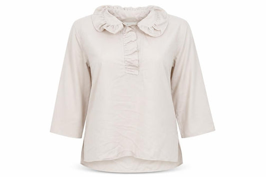 Front view of H&M women’s beige polyester camisole blouse, size M, v-neck