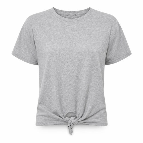 New Look Womens Grey  Cotton Basic T-Shirt Size 6 Round Neck - Knot detail