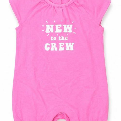 F&F Girls Pink  100% Cotton Romper One-Piece Size 3-6 Months  Snap - new to the crew