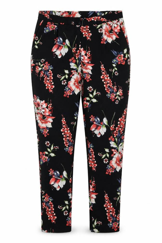 Moda Womens Black Floral Polyester Trousers  Size 10 L29 in Regular Zip - Flowers