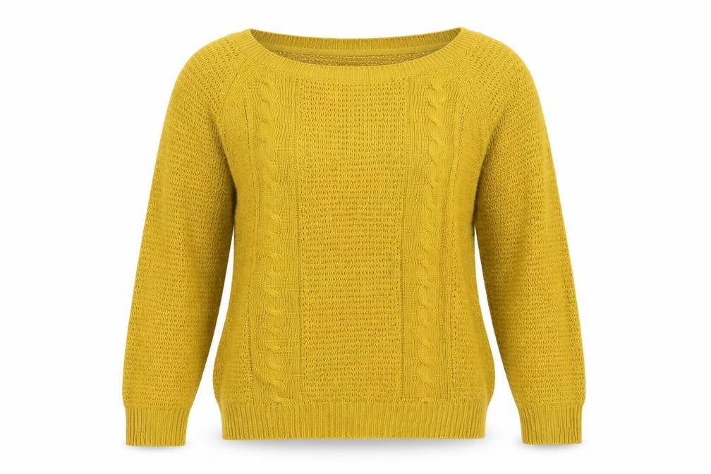 Front view of ether by MYNTRA women’s yellow round neck acrylic jumper, size S