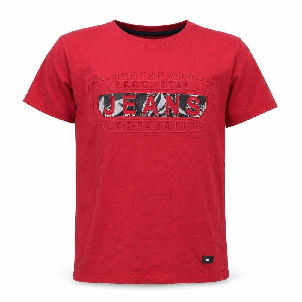 Front view of Wi&Magico boys’ red cotton basic t-shirt, size 12-13, years collared