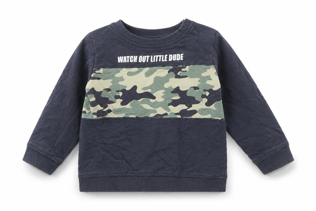 So Cute Boys Grey Camouflage Cotton Basic T-Shirt Size 18-24 Months Collared Snap