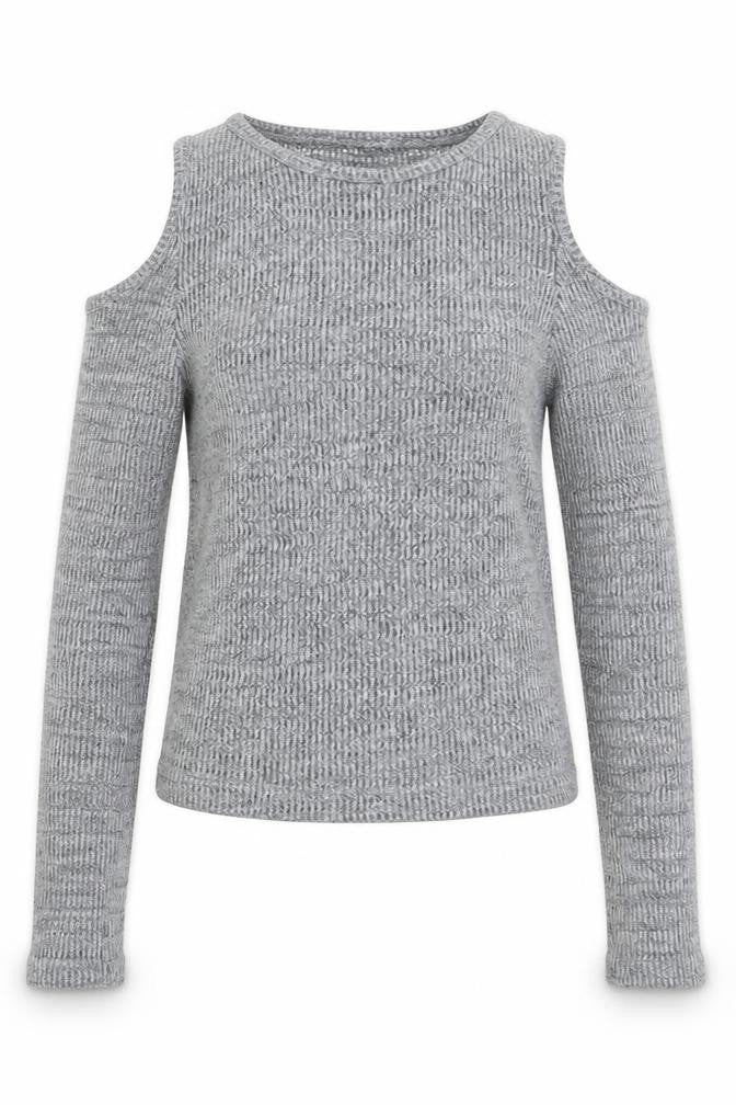 Miss E-vie Girls Grey  Cotton Cropped T-Shirt Size 7-8 Years Crew Neck  - Cold Shoulder