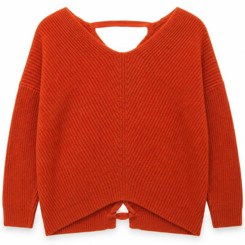 New Look Womens Brown V-Neck  Acetate Pullover Jumper Size M   - Lace up corset style back