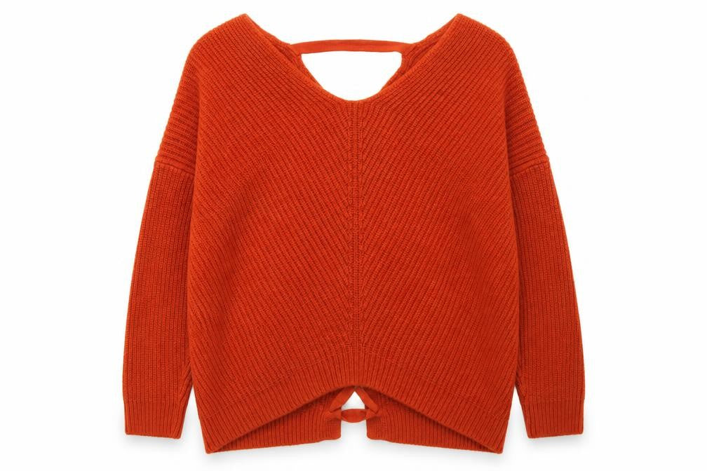 New Look Womens Brown V-Neck  Acetate Pullover Jumper Size M   - Lace up corset style back
