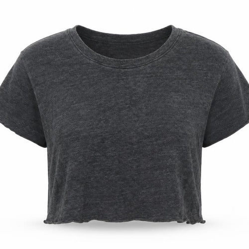 FOREVER 21 Womens Grey  Cotton Cropped T-Shirt Size S Round Neck